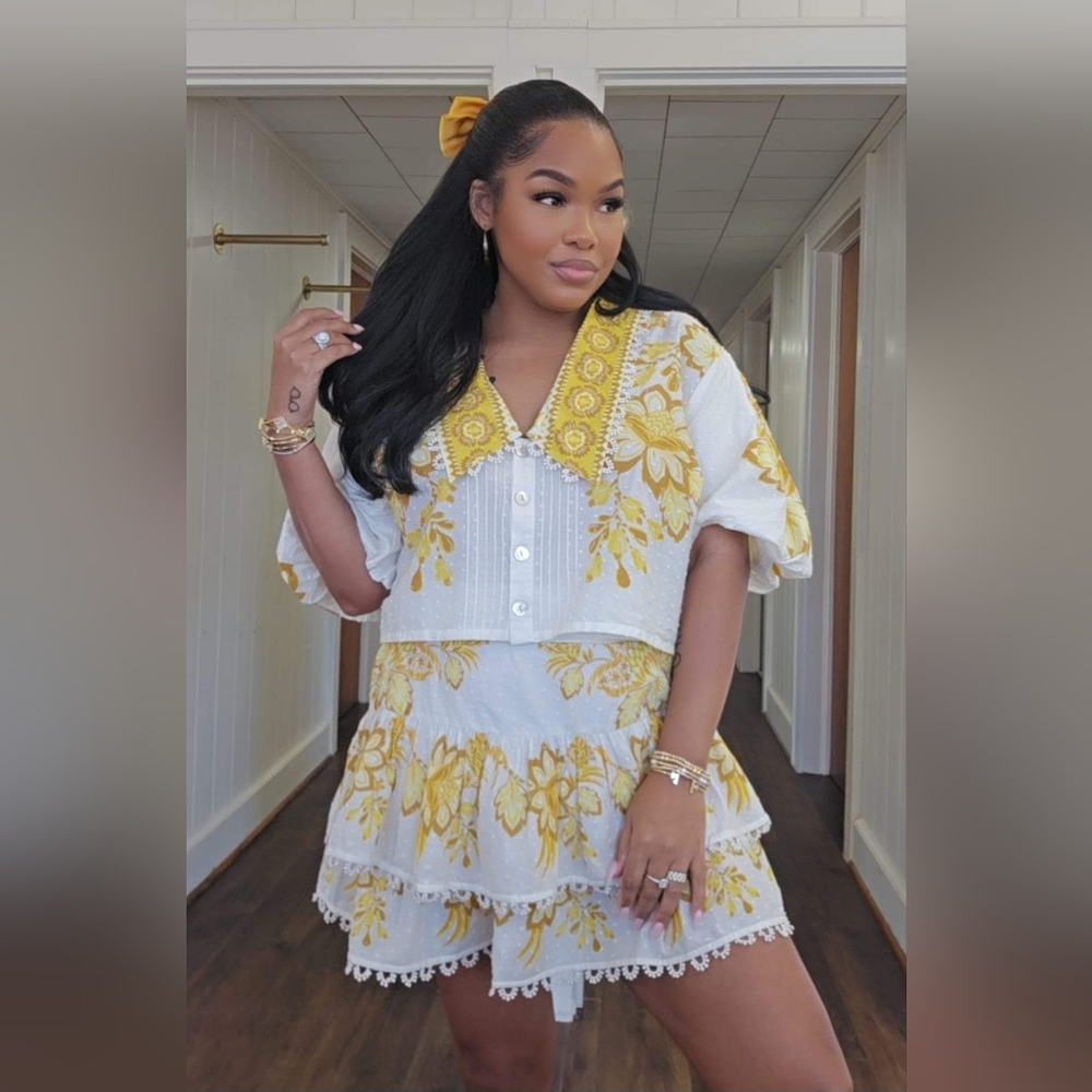 Farm Rio off-white aura floral blouse AND skirt